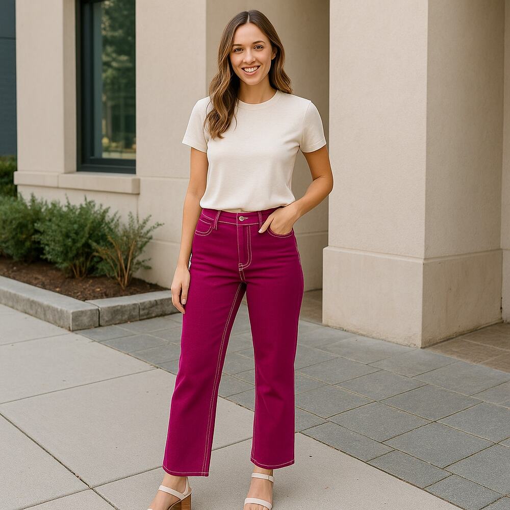Topshop MOTO Cassis Purple High Rise Straight Leg Flare Jeans Size 28 NWT